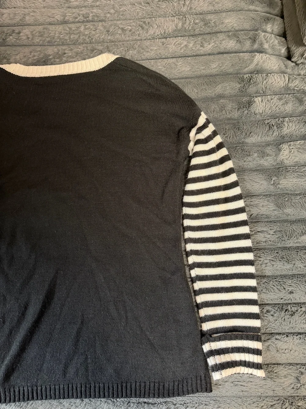 Black & White Skeletal Graphic Crewneck Sweater with Orange Accent